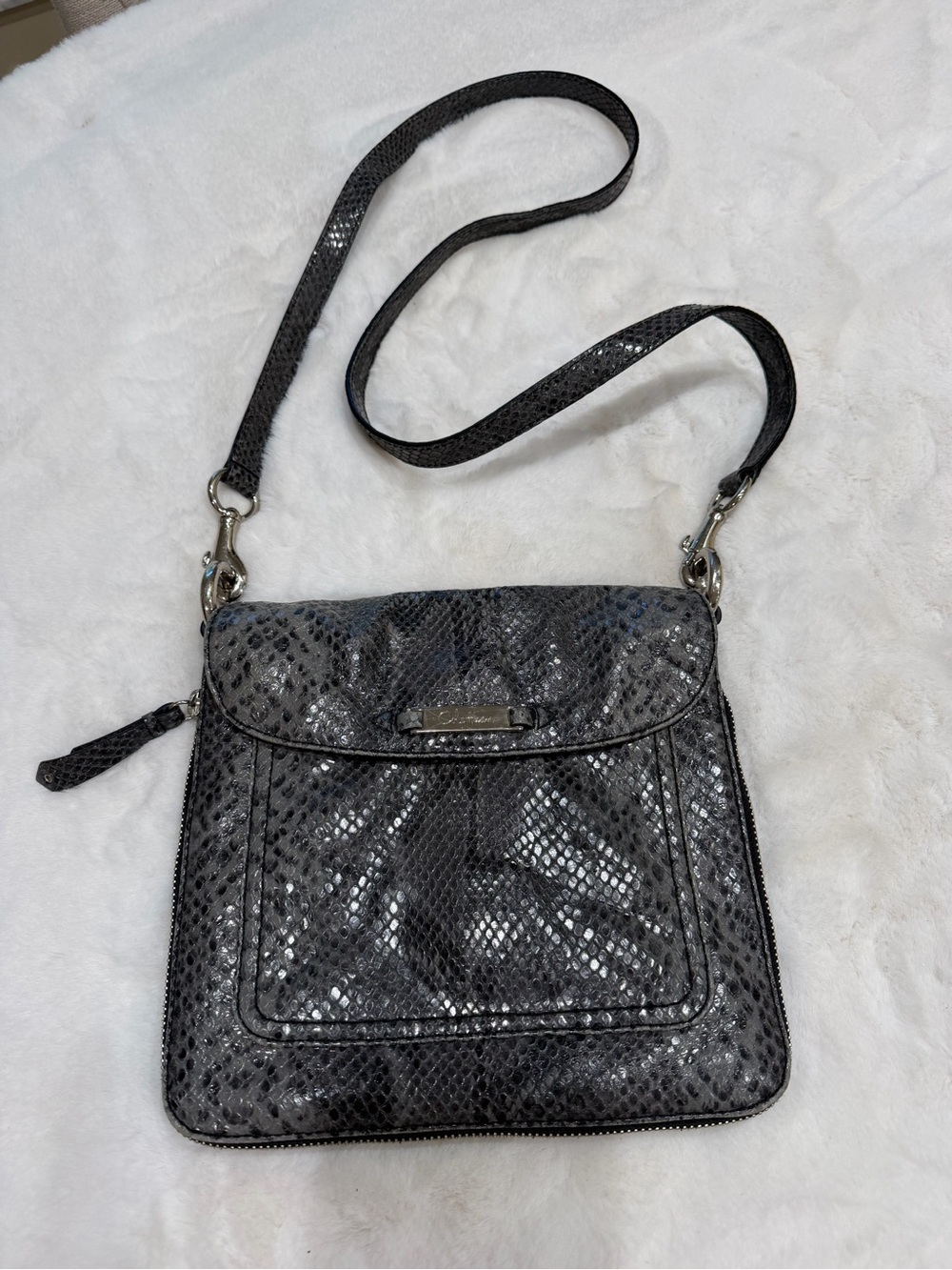 Cole Haan Charcoal Gray Snakeskin-Texture Crossbody Bag